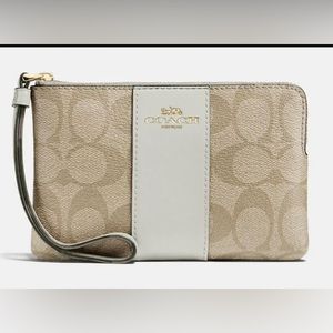 Coach F58035 Signature PVC Leather Corner Zip Wristlet - Beige